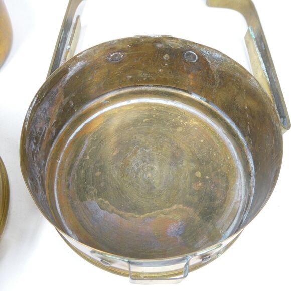 Tiffin Box Indian Brass Vintage Food Carrier 3 Compartment Stacking w/Handle - Picture 9 of 12